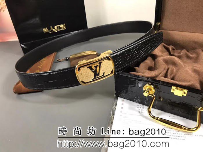 路易威登LV 進口野生真鱷魚無拼接肚皮 自動帶 純手工高端男士皮帶 LHG1353